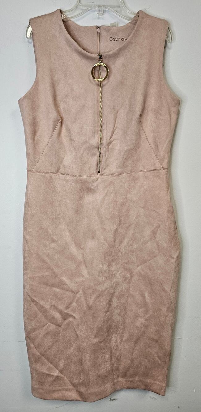 NWT Calvin Klein Womens Blush Pink Faux Suede Sheath Dress-Size 10